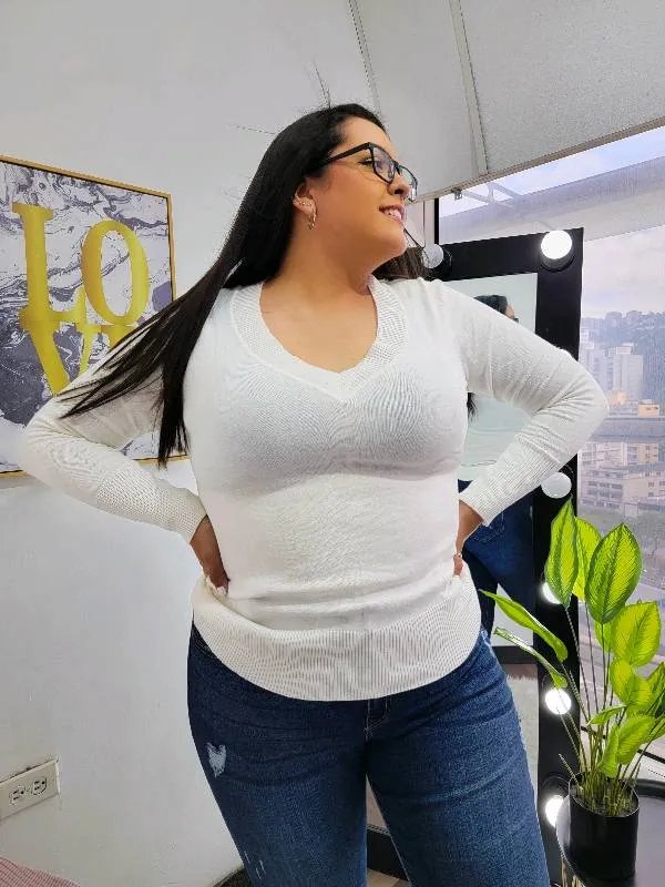 SUETER MANGA LARGA CUELLO V