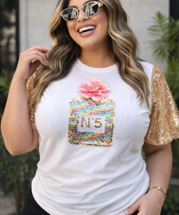 BLUSA APLIQUE CHANEL MANGA VOLADOS CON LENTEJUELAS