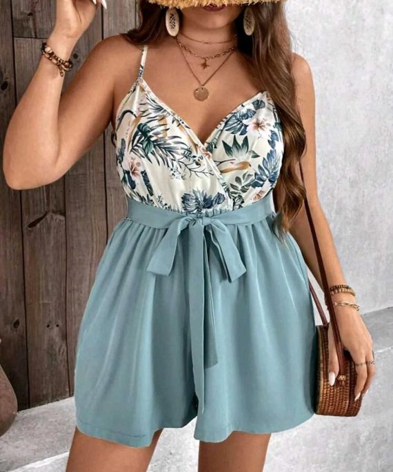 JUMPER SHORT FLOREADO DE TIRAS