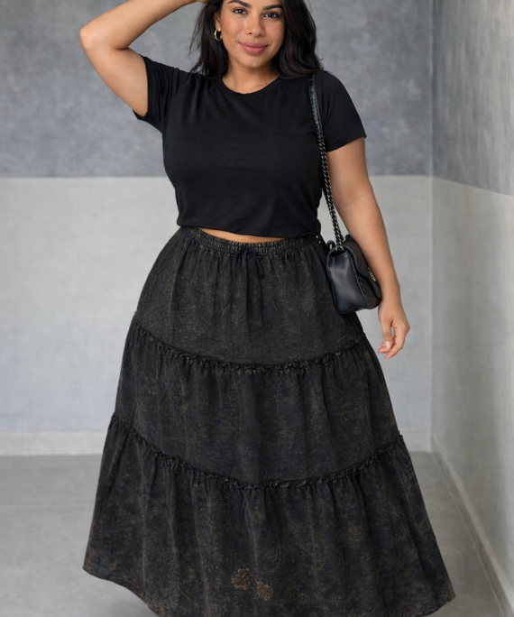 FALDA LARGA VINTAGE CON PLIEGUES