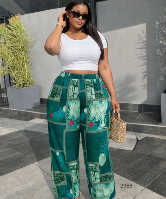 PANTALÓN PALAZZO ESTAMPADO VERDE