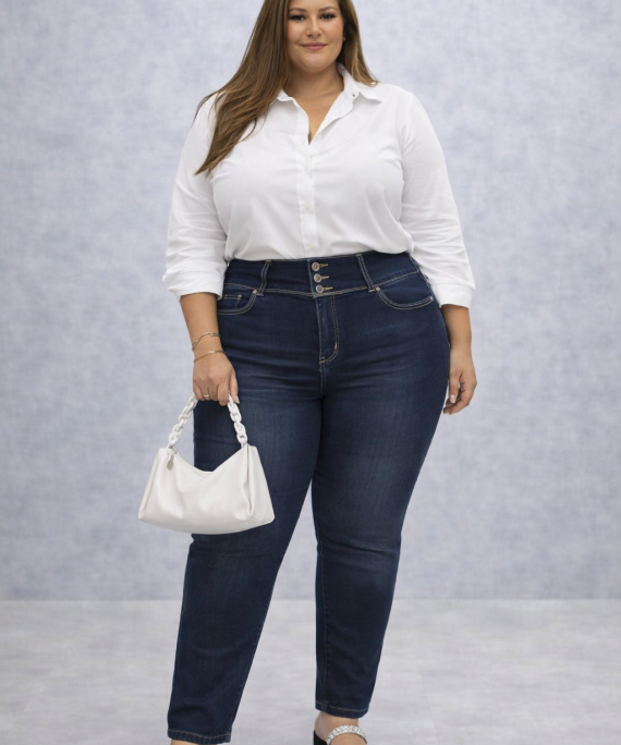 JEANS SKINNY LISO TRES BOTONES PRETINA ALTA