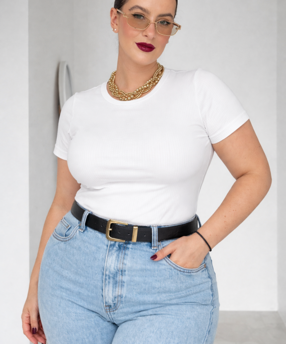 BLUSA ACANALADA BASIC MANGA CORTA