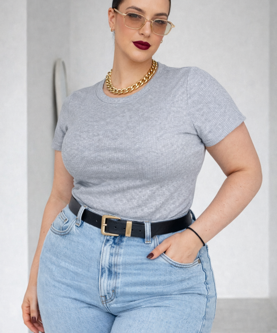 BLUSA ACANALADA BASIC MANGA CORTA