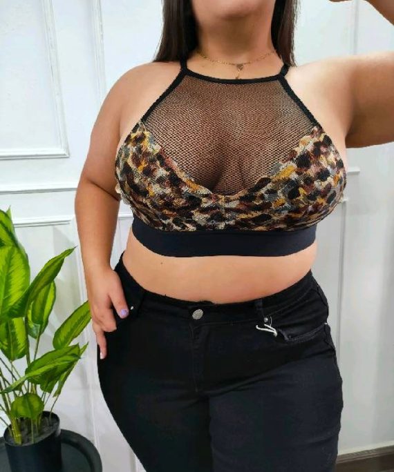 BRALETT TOP MESH ANIMAL PRINT