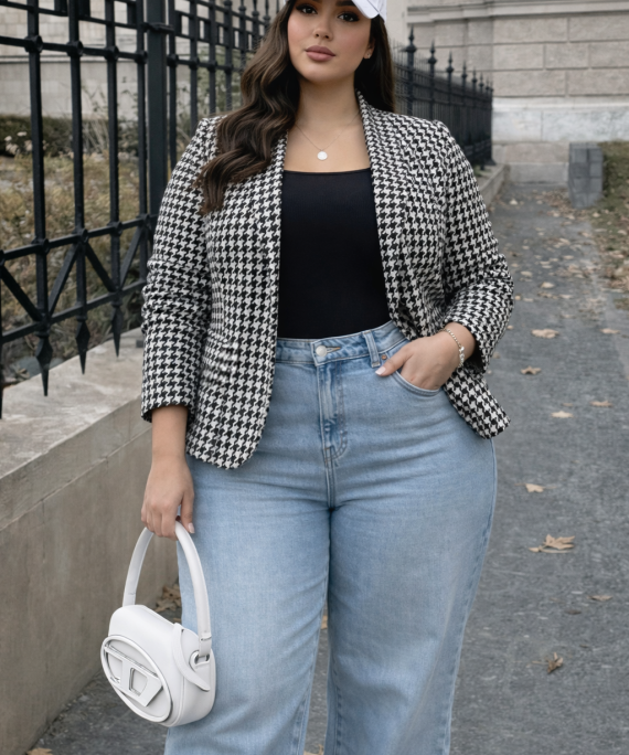 BLAZER ESTAMPADO PATA DE GALLO PUNTA REDONDA