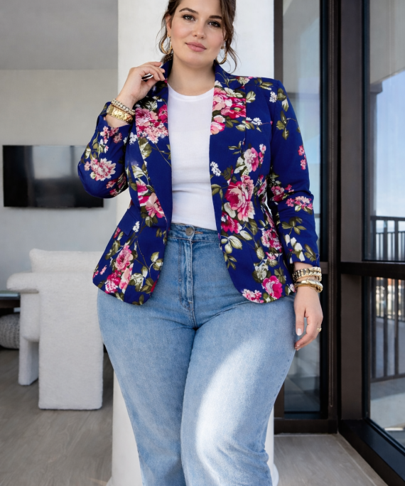 BLAZER AZUL CON ESTAMPADO DE FLORES