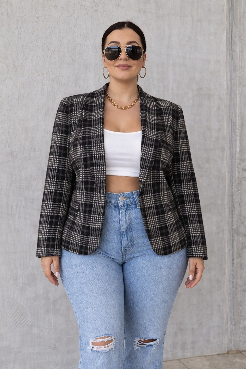 BLAZER CON ESTAMPADO NEGRO Y GRIS