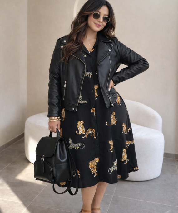 VESTIDO CAMISERO MIDI CON ESTAMPADO DE LEOPARDO