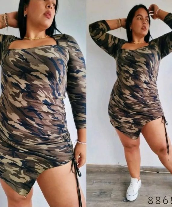 VESTIDO MIDI DE CAMUFLAJE MANGA LARGA