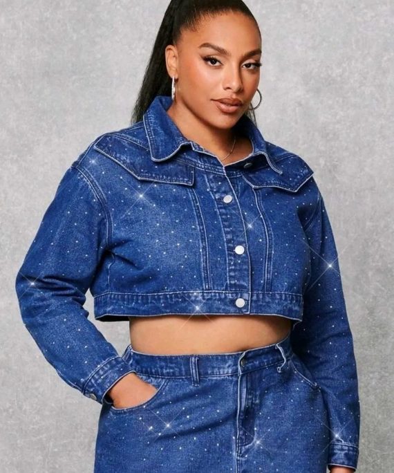 CHAQUETA DENIM CROP CON APLICACIÓN BRILLANTE
