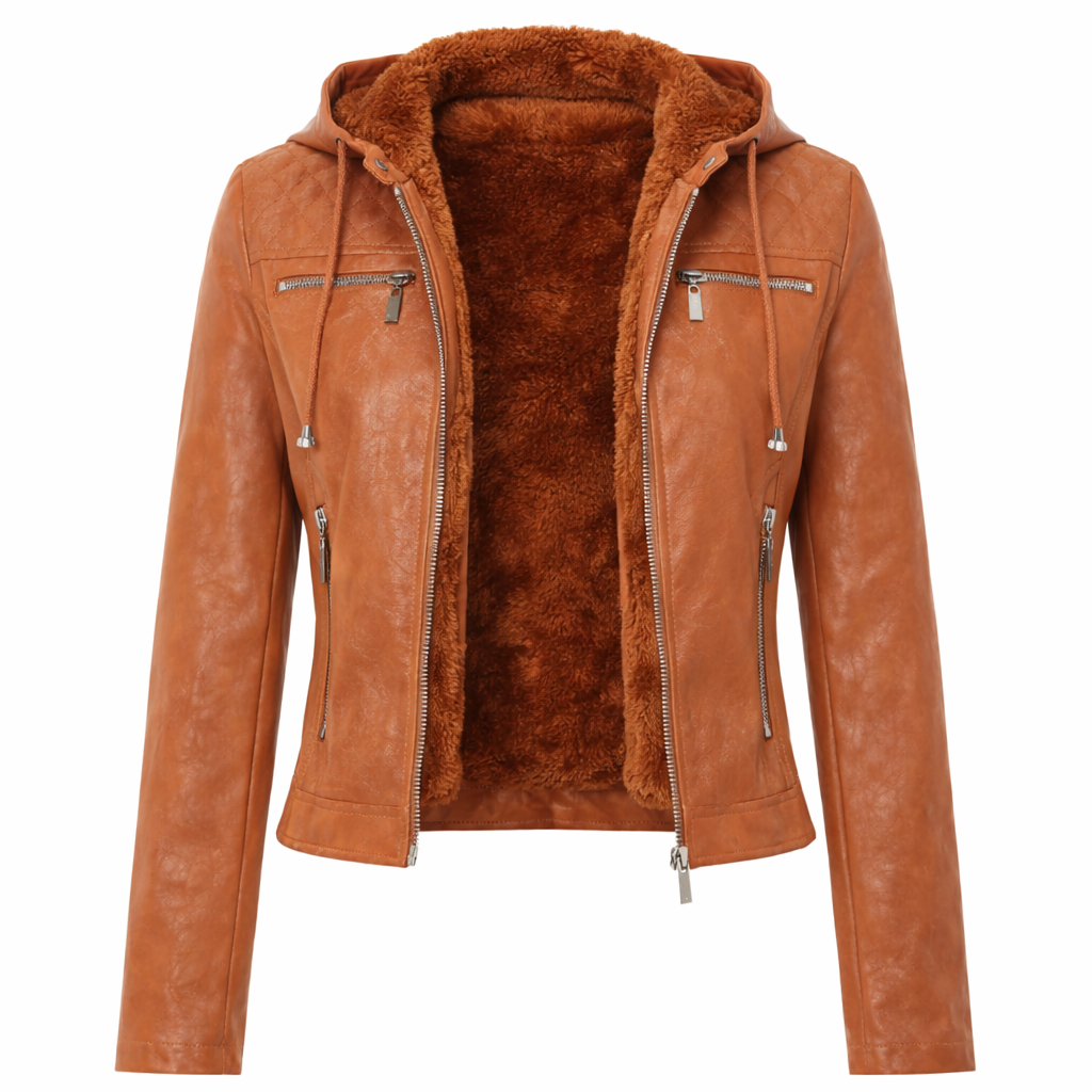 CHAQUETA MOTTO CON CAPUCHA EFECTO CUERO - Imagen 3