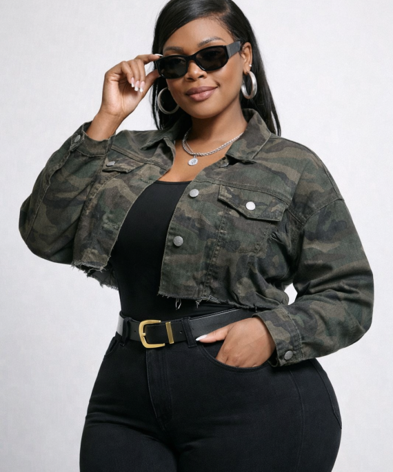 CHAQUETA CROP DENIM CAMUFLAJE