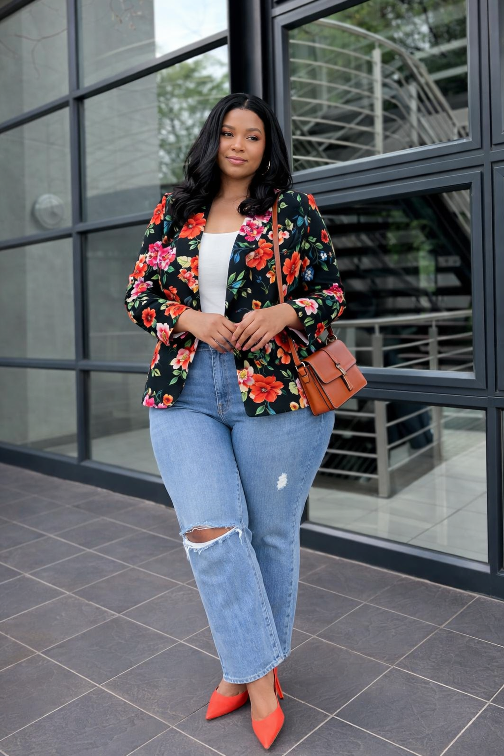 BLAZER NEGRO CON ESTAMPADO FLORAL - Imagen 2