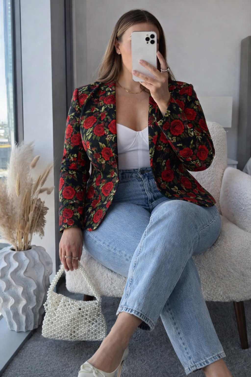 BLAZER NEGRO FLORES ROJAS