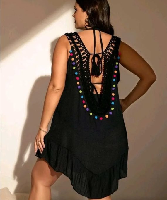 VESTIDO PLAYERO CUELLO V TEJIDO