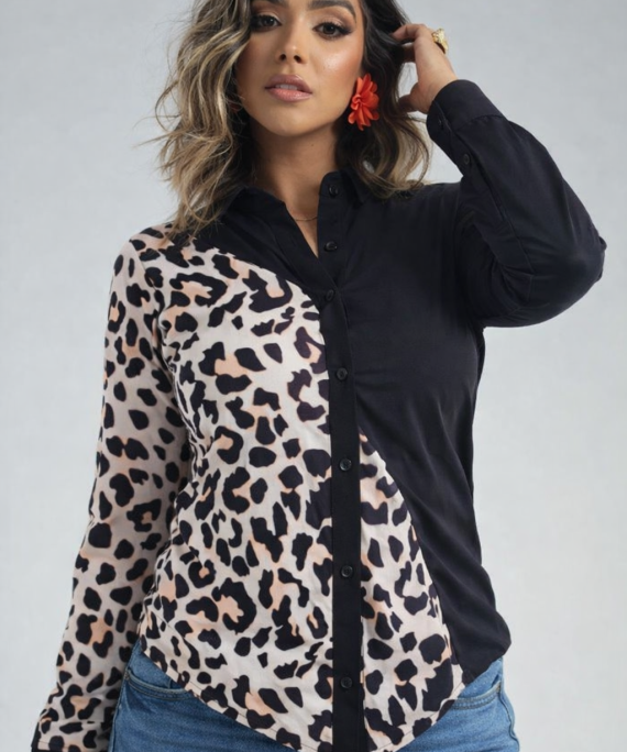 BLUSA MANGA LARGA ASIMETRICA LEOPARDO