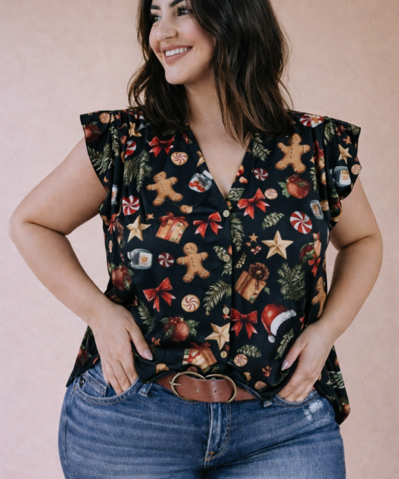 BLUSA NAVIDAD BOTONES CUELLO V