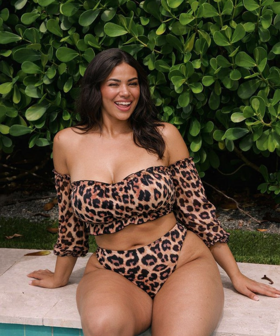 TRAJE DE BAÑO 2 PIEZAS LEOPARDO RIBETE