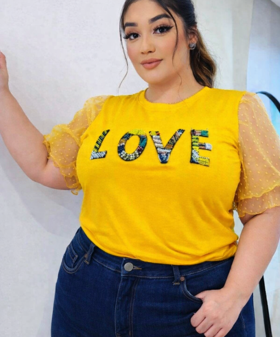 T-SHIRT APLIQUE LOVE MANGA VOLADOS