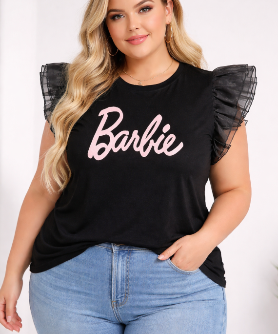 T-SHIRT APLIQUE BARBIE MANGA VOLADOS