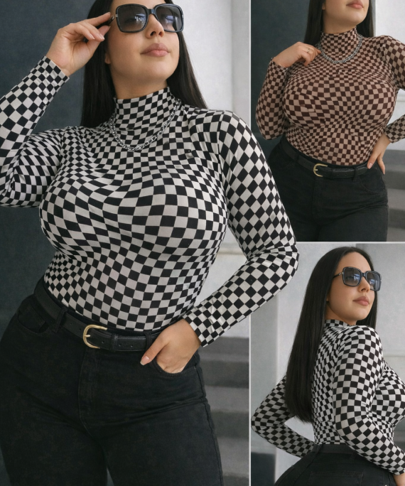 BLUSA MANGA LARGA MALLA AJEDREZ