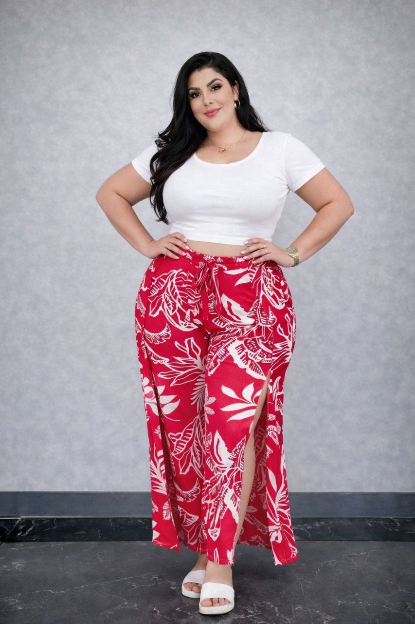 PANTALÓN PALAZZO TROPICAL CON ABERTURA FRONTAL - Imagen 3