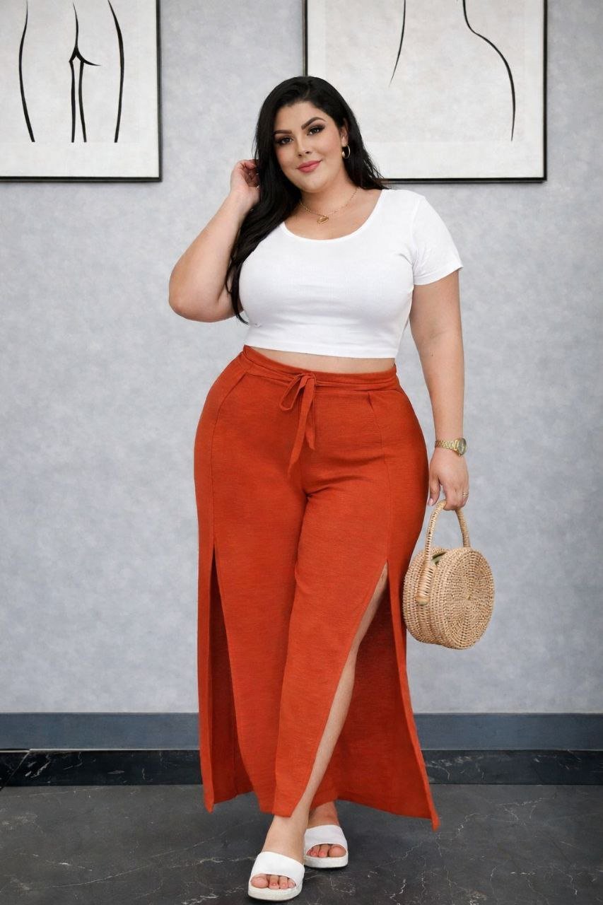 PANTALÓN PALAZZO TROPICAL CON ABERTURA FRONTAL