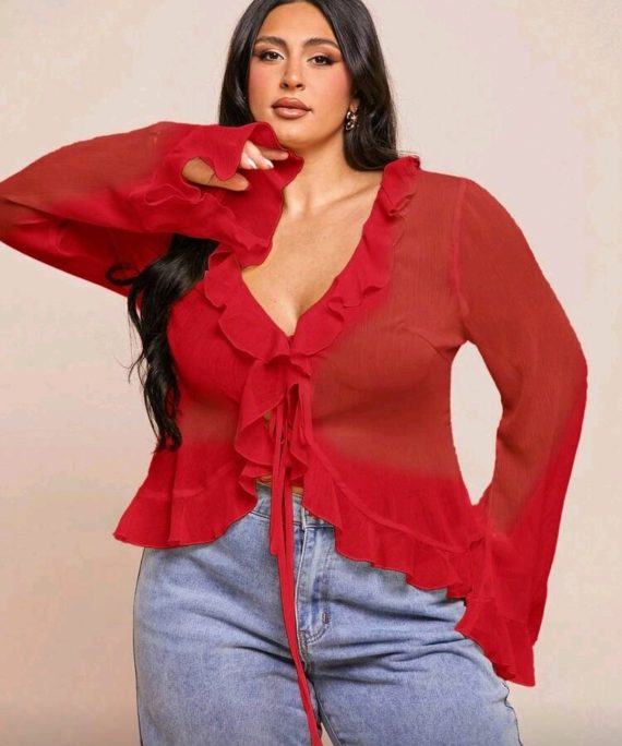 BLUSA MANGA LARGA ROMÁNTIC CON BORDE MARIPOSA