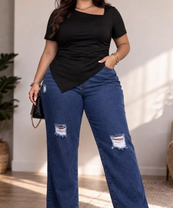 BLUSA MANGA CORTA CUELLO ASIMETRICO