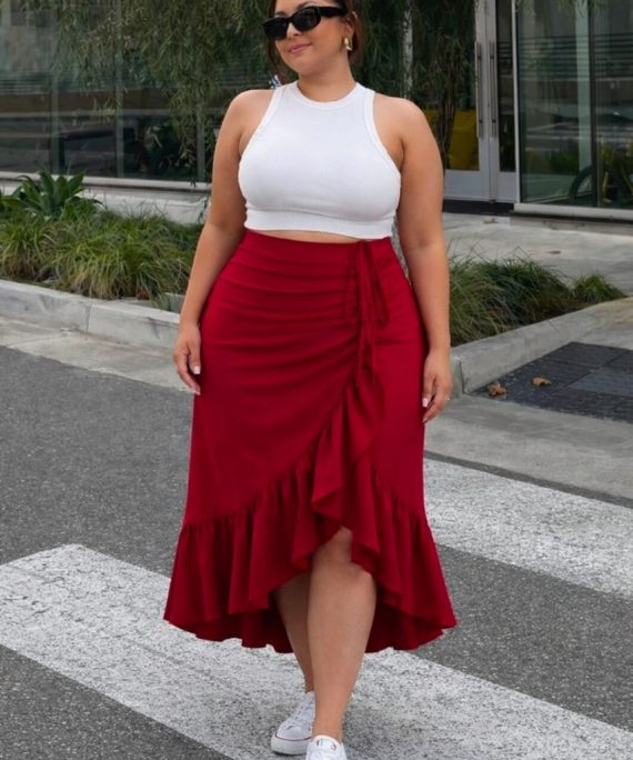FALDA ASIMETRICA CON VOLANTES
