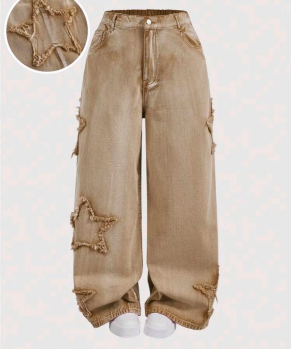 JEANS BOTA ANCHA ESTRELLAS GRANDES BORDADAS