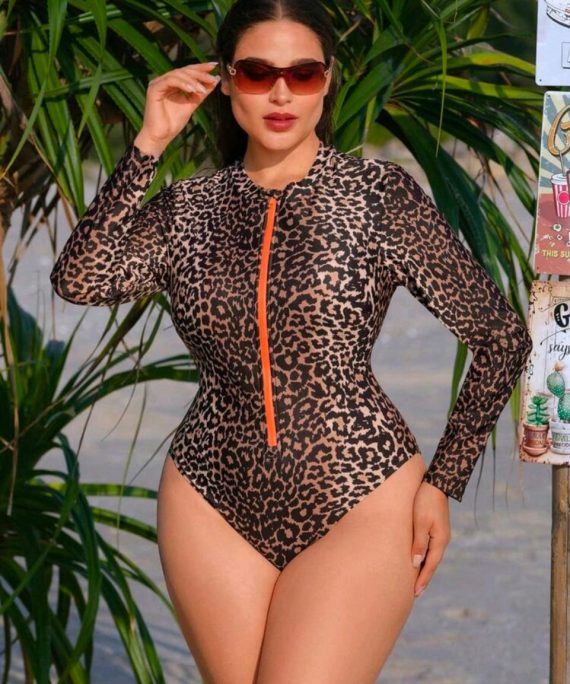 TRAJES DE BAÑO 1 PIEZA LEOPARDO CIERRE CENTRAL
