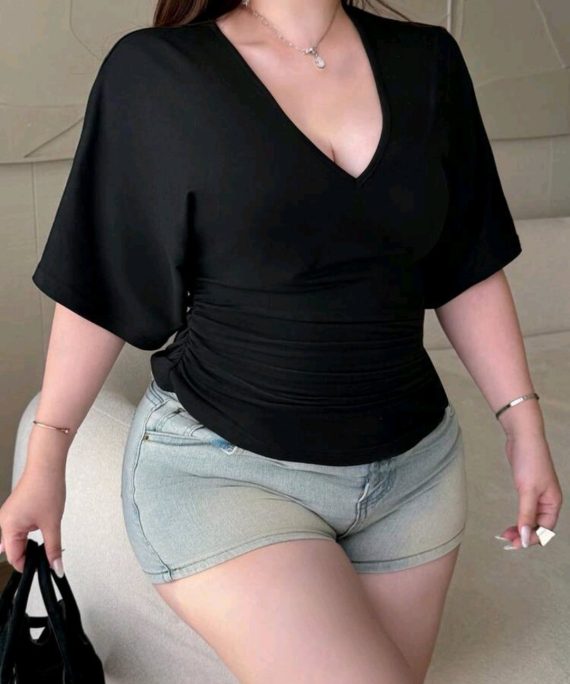 BLUSA MANGA CORTA ARRUCHADO LATERAL