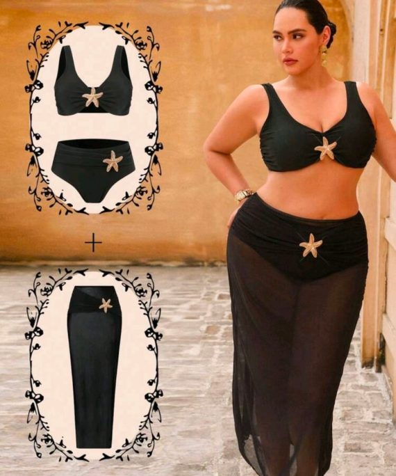 TRAJE DE BAÑO 3 PIEZAS APLIQUE ESTRELLA DE MAR EN METAL