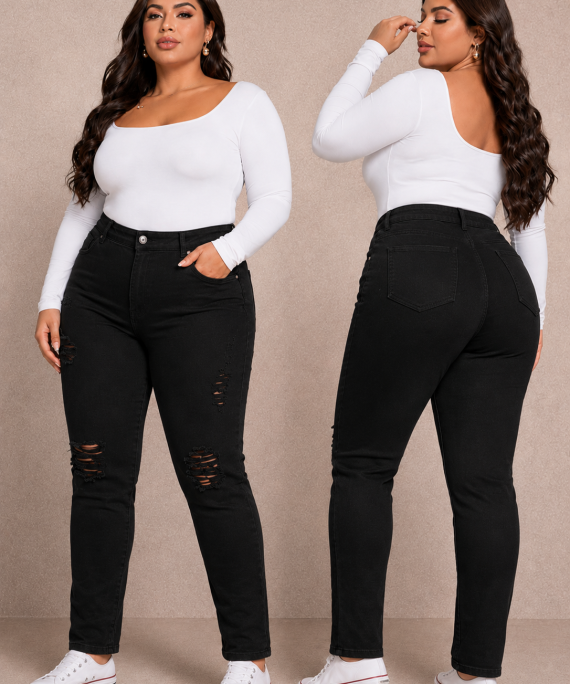 MOM JEANS ROTO NEGRO