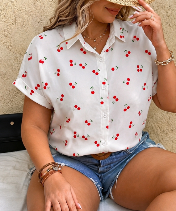 BLUSA DE BOTONES ESTAMPADO DE CEREZAS